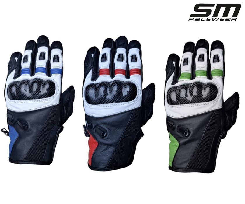 Manusi moto piele naturala SM Striker Blue-White Short S, M, L, XL 2XL