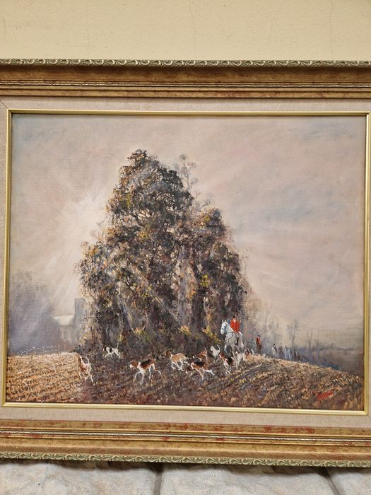 Много добра антикварна авторска картина масло върху платно