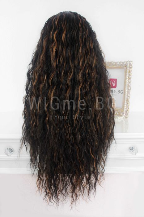 Дълга обемна чуплива тъмнокестенява перука Елина