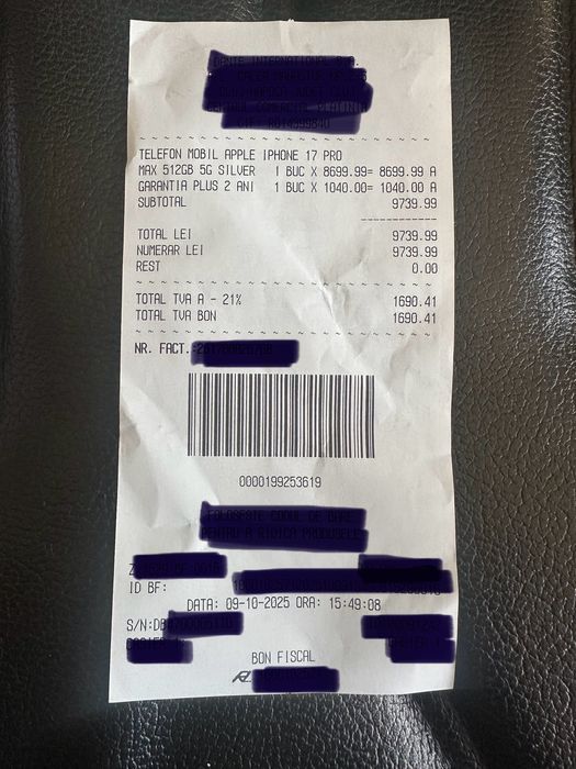 iPhone 17 Pro MAX 512Gb Silver, NOU, SIGILAT, GARANȚIE EXTINSĂ 4 ani.