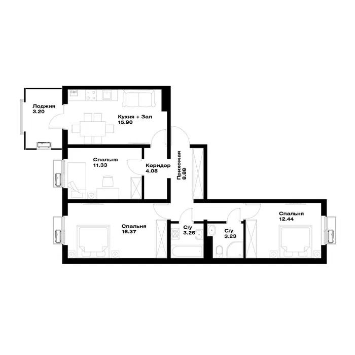 ЖК OZ MAKON GOLDEN HOUSE УзБум Коробка White Box 4-комнатная 80 м2