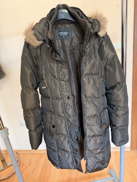 Пухенка в кафяво с косъм от лисица