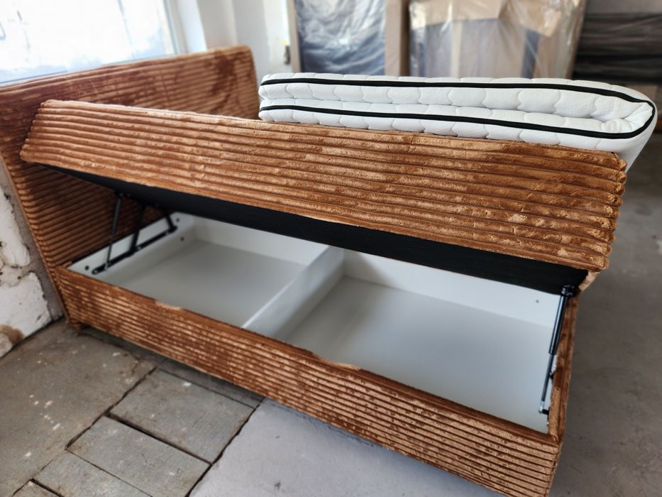 NOU Pat dormitor boxspring 180/200cm, gri închis, catifea
