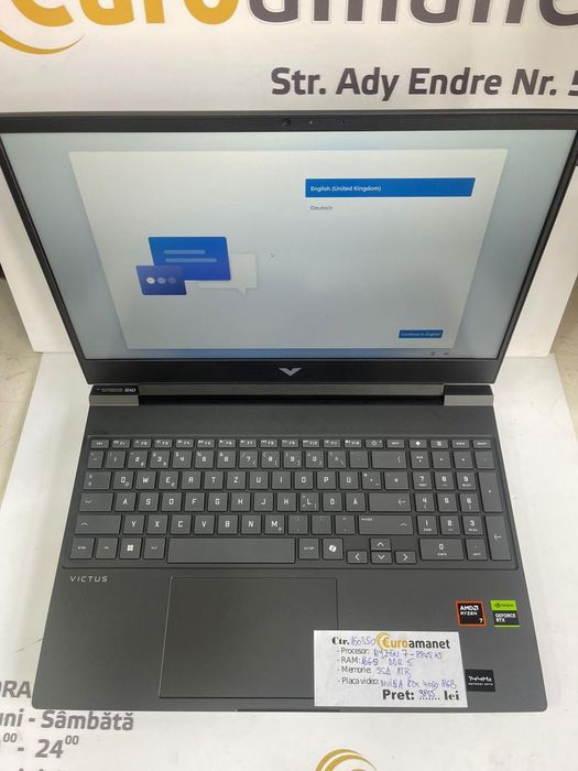 Laptop Gaming HP Victus 15-fb3271ng, Ryzen 7, SSD 1TB,RTX 4060 -A-