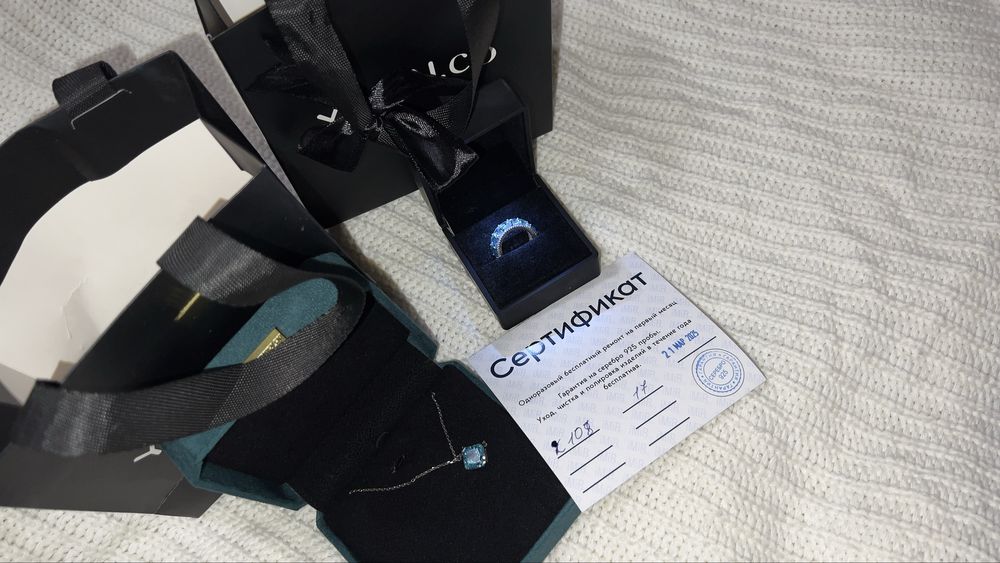 Kumush komplekt yengi sovgaga kegan taqilmagan kafolari bilan beriladi