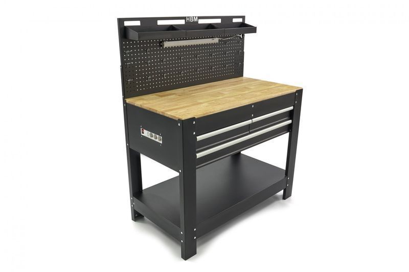 Работна маса с 3 чекмеджета, дървен работен плот, led осветление, конт