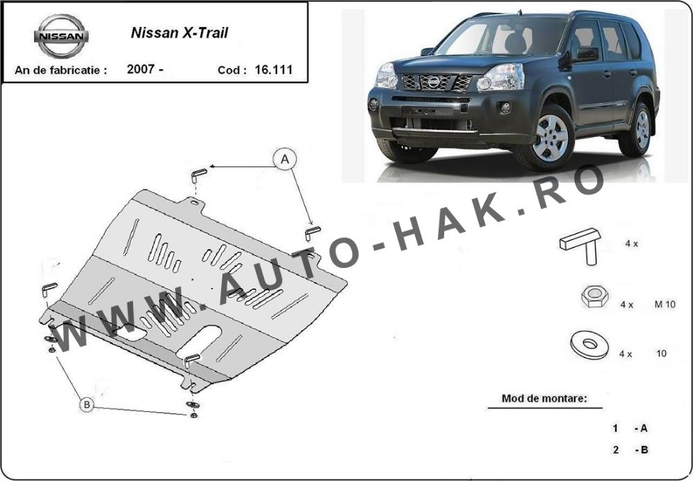 Scut motor metalic Nissan X-Trail T31 2007-2013 - otel 2mm