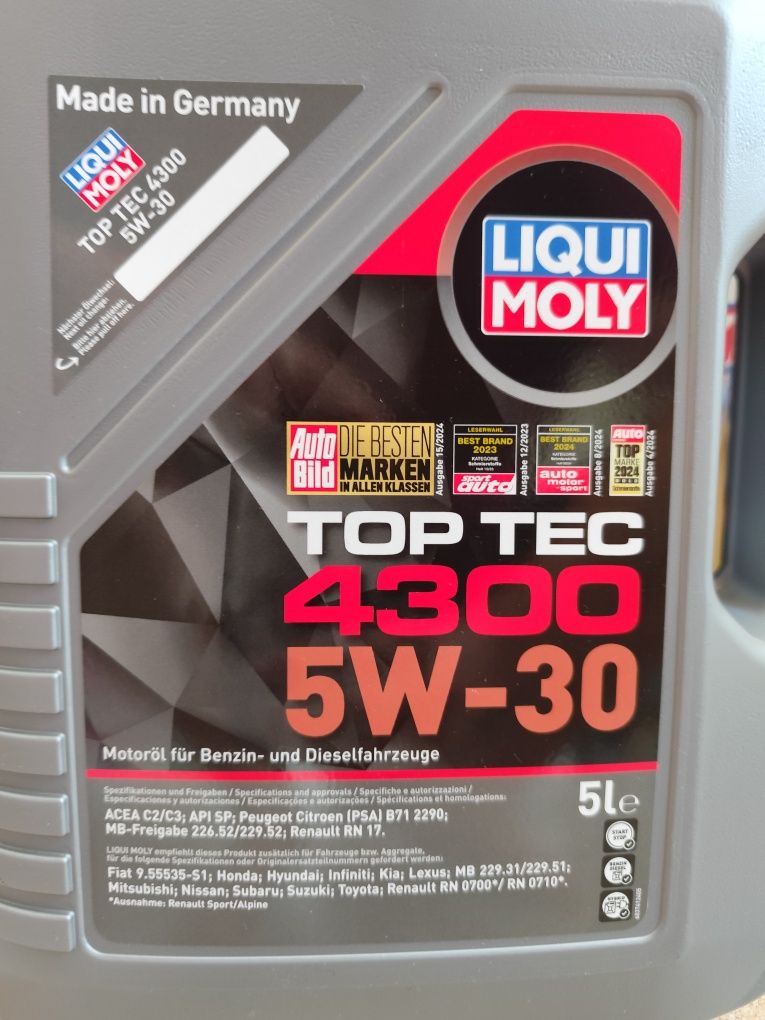 Моторно масло Liqui Moly 5w30 TOP TEC 4300 5лщ литра