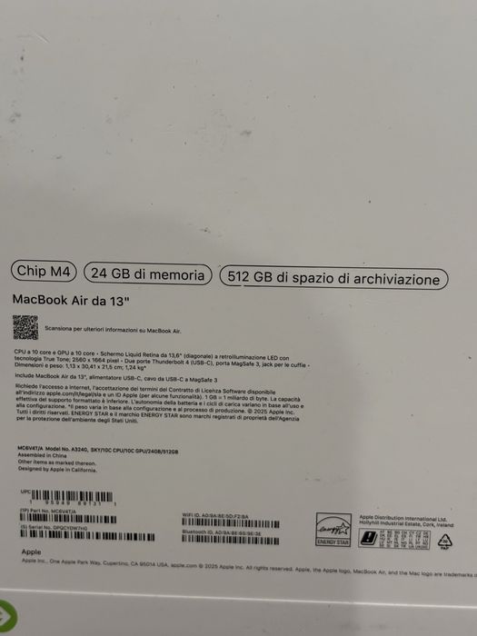 Macbook air 13””, Apple M4, 24gb Ram. Sigilat. Garantie