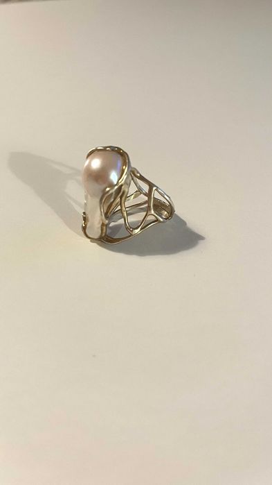 Inel argint aurit  Disorder Pearl M Obsidian