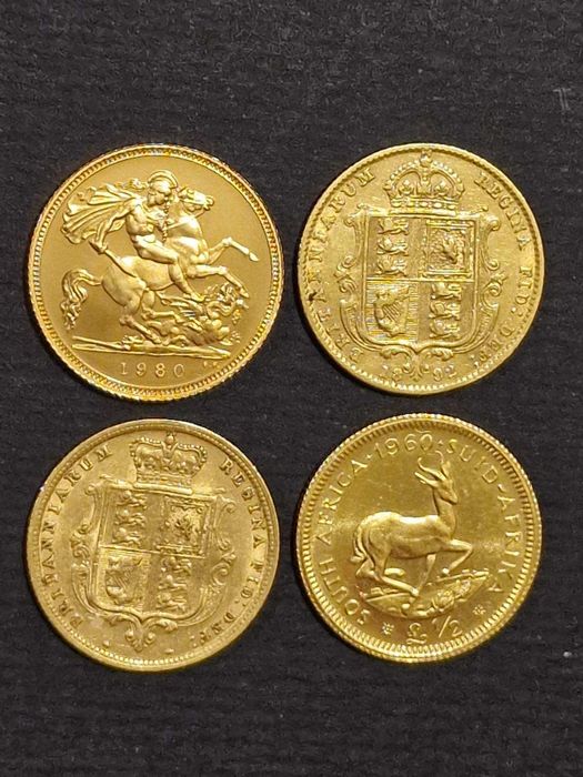 Златна Монета 1/2суверен Елизабет 1980,Виктория1892,1885,1/2Паунд 1960