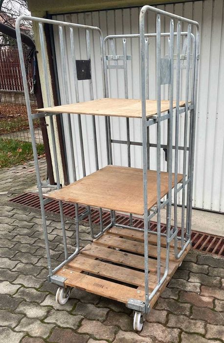 Cărucior marfă tip box / rolling cage pentru depozit – oțel galvanizat