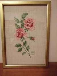 Tablou cusut brodat trandafir roz 1992 rama protectie fata spate
