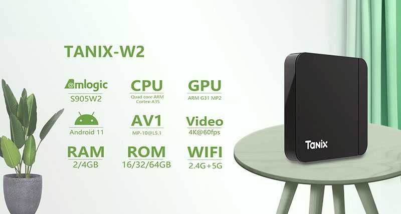 Android TV Box Tanix W2 Android 11, Dual WIFI, Bluetooth, AV1