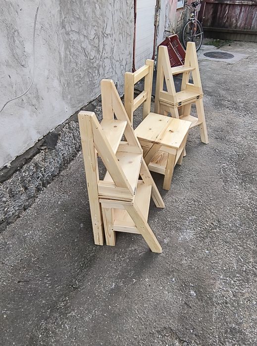 Scaun scară din lemn masiv de brad