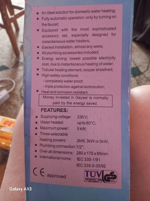 Aparat Geyser varianta combinată duș + chiuveta