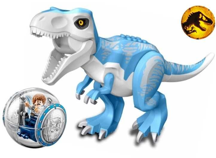 Dinozaur urias tip Lego de 30 cm: Ice Blue T-Rex