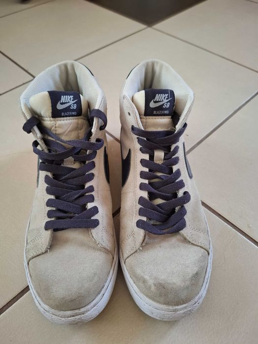 Adidasi Nike SB Blazer Mid - Piele Întoarsă Bej/Bleumarin