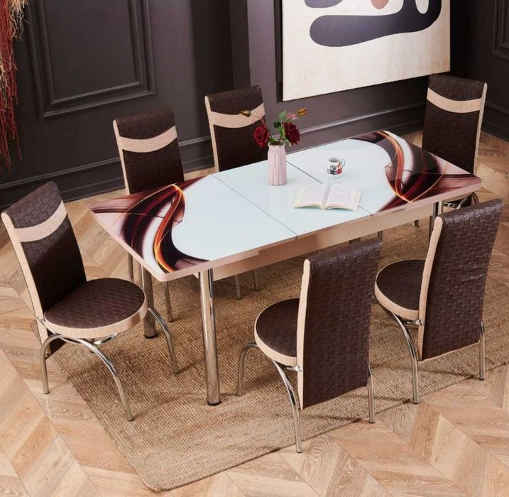 Set de bucatarie, masa extensibila si 6 scaune