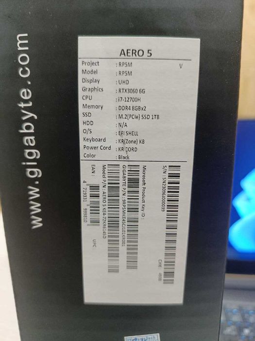 Продается ноутбук Gygabyte aero 5