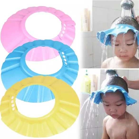 Шапочка для купания малышей, для защиты глаз от шампуня. Регулируемая.
