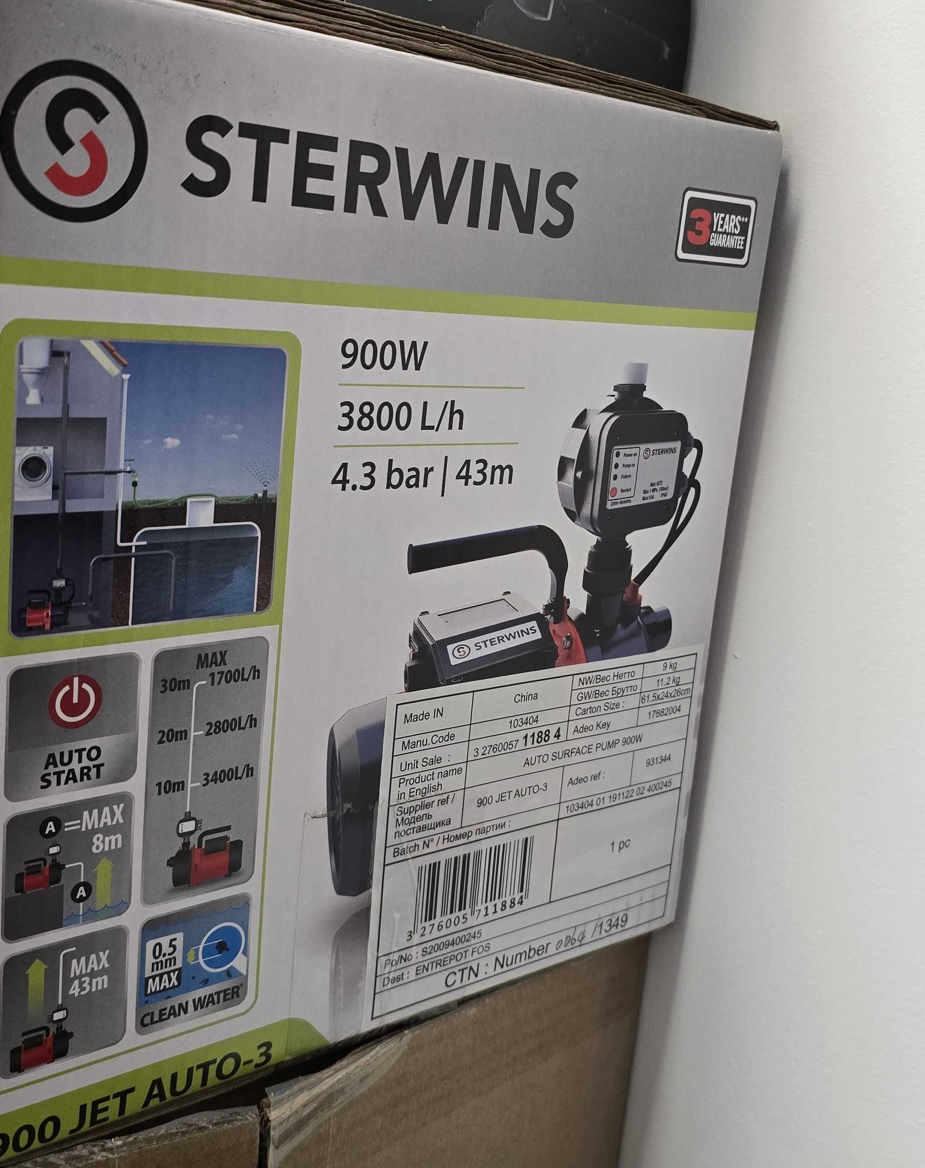 Pompa de suprafata apa curata 900W - 3800l/h - Hmax=43m