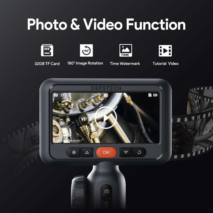 Ендоскоп DEPSTECH с гъвкаво рамо. Двупосочна бороскопска камера ...