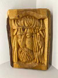 Sculptura manuala in lemn masiv reprezentand chipul lui Isus Hristos