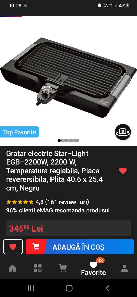 Gratar electric Star-Light EGB-2200W, Temperatura reglabila Emag