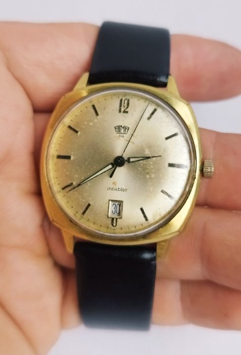 Ceas bărbătesc Alma 14 mecanic, 17 Rubine, din anii 1960, inox cu dată