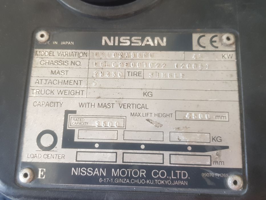 Stivuitor Nissan - Model UGL02A35 de 3.5 tone  - An 2006 - GPL