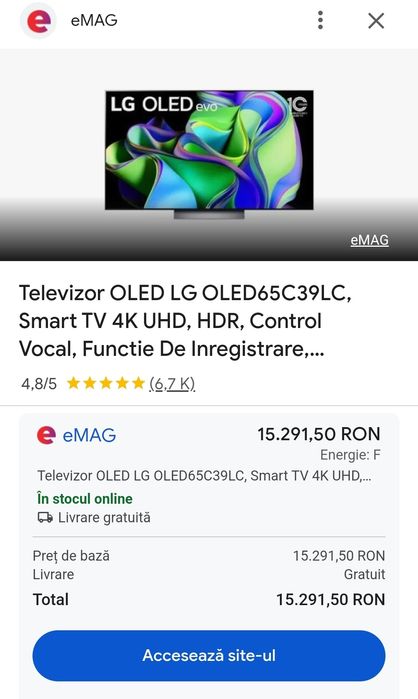 Smart tv Oled LG 65 C3, 164cm, 120Hz, Nou