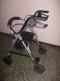 Cadru ajutor mers handicap cu scaun si 4 roti rolator pliabil,cu frane