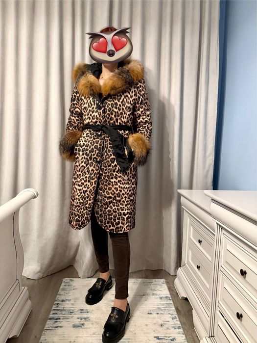 Geaca animal print cu blana naturala