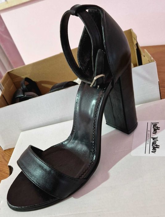 Sandale cu toc gros LEATHER WEATHER SHOES