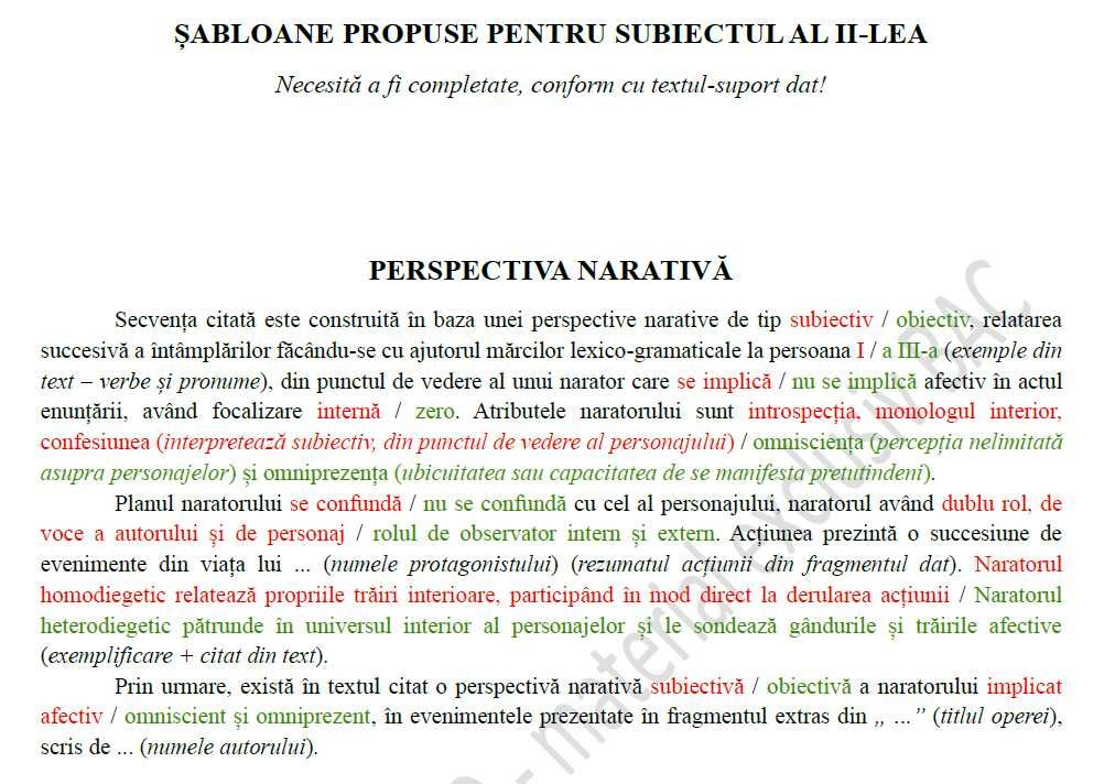 PORTOFOLIU BACALAUREAT de nota 10! Limba și Literatura Română