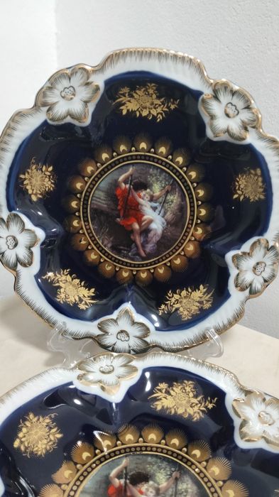 Farfurii cobalt aurite cu aur de 24k prețul pentru ambele