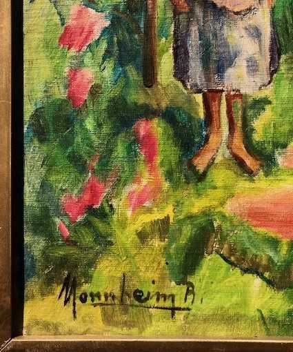 Fetiță în grădină” ulei/cart, 40x30cm Semnat,școală maghiara MODERNIST