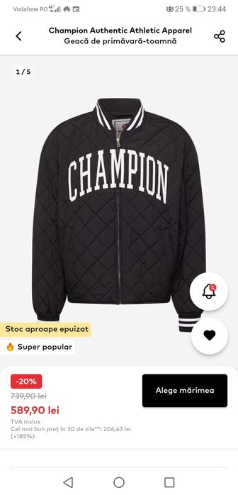 Geaca bomber barbati Champion, nouă.