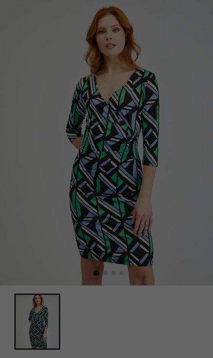 Rochie cu decolteu in V verde cu negru , Orsay