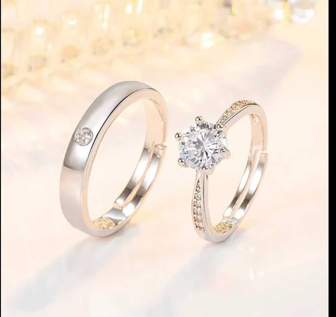 Сребърен Годежен пръстен и брачна халка Комплект пръстени