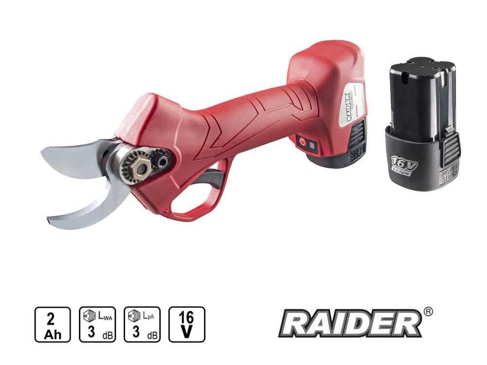 Акумулаторна лозарска ножица,безчетков,16V, 2x2Ah,25мм,RAIDER RD-PSH02