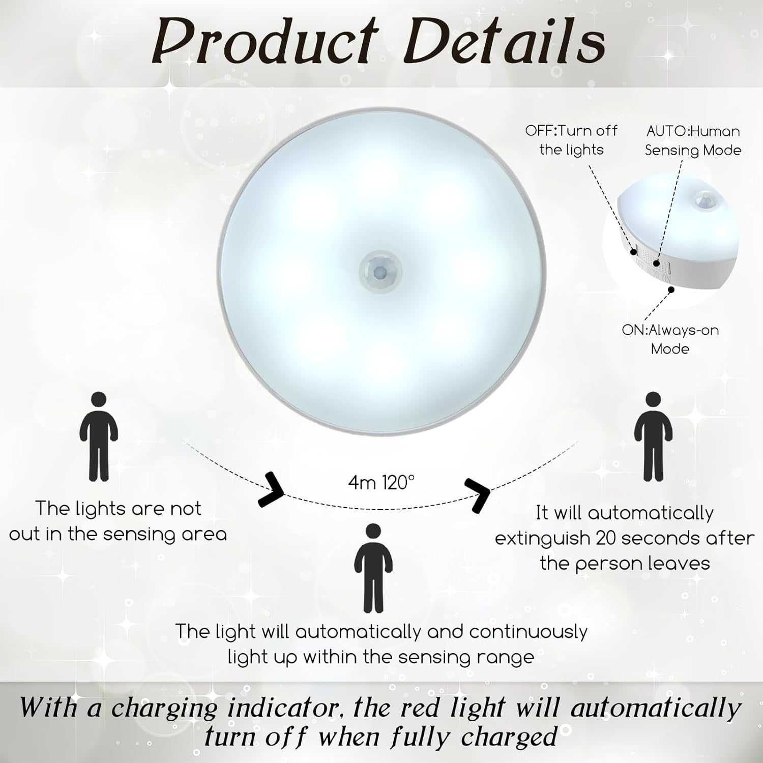 LED нощни лампи с датчик за движение, магнитен и USB ,комплект -2 броя