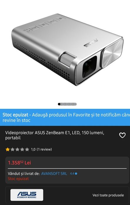 Videoproiector ASUS ZenBeam E1, LED, 150 lumeni, portabil