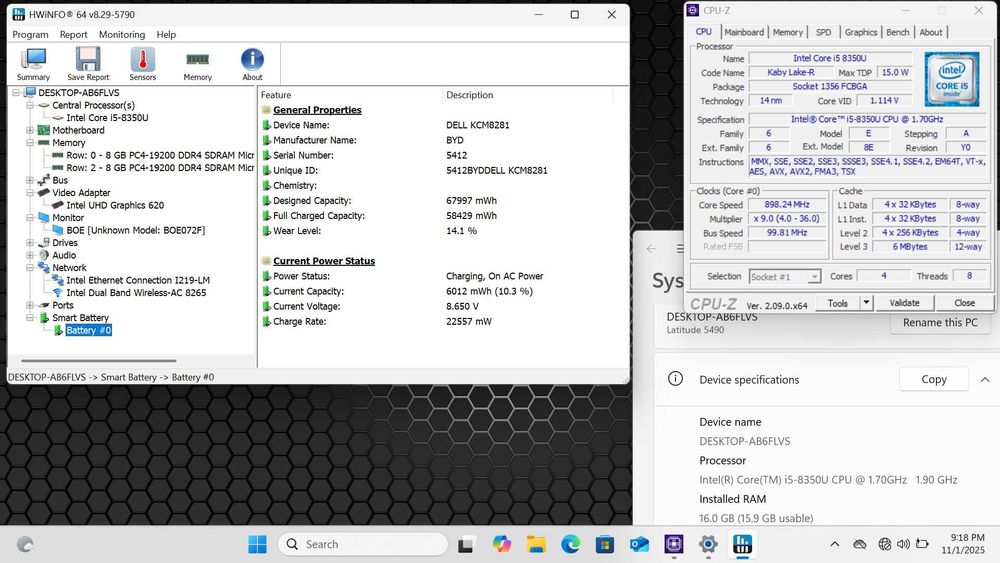 Dell Latitude 5490 i5-8350U 16GB DDR4 256GB SSD Windows 11