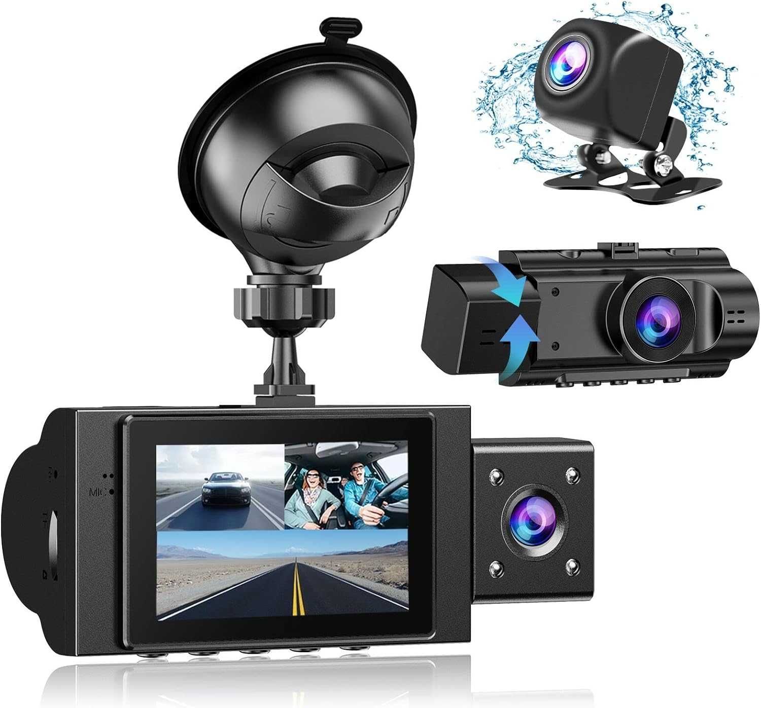 Висококачествена даш камера Yansoo Dash cam 3 канална, 2 камери