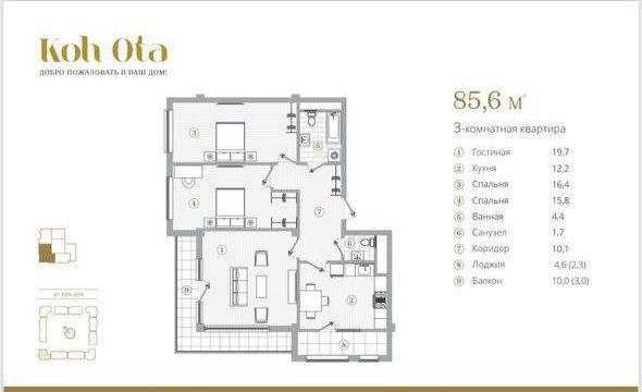 АРЗОН‼️‼️‼️ЦЕНТР ЖК Koh-Ota White Box 3/12/12 87м2  Себзар/ТЦ Ривьера