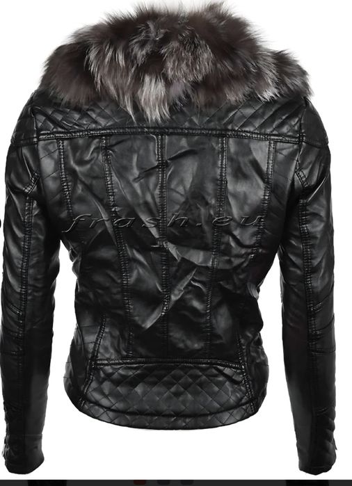 Ново кожено яке с яка от ест.косъм