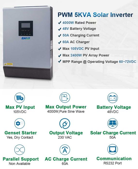 Invertor solar hibrid ISolar SPL-5K – 5 kVA (4000 W) 220 V, undă pură