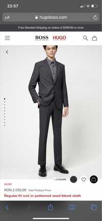 Costum barbatesc Hugo Boss Slim fit nou, mar 46, lana virgina, de vara